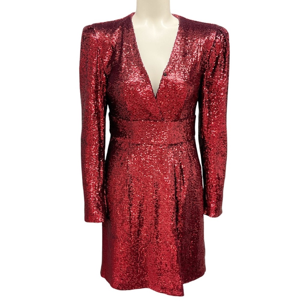 A.L.C Women's 4 Dress Mara Sequined Long Sleeves Faux Wrap in Bordeaux